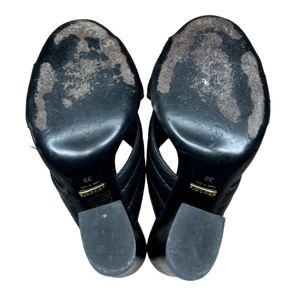 Gucci Webby Leather Mule Open Toe Block Heel Sandals - Picture 9 of 12